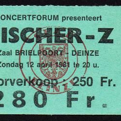 Toegangsticket voor tweede concert Fischer-Z in de Brielpoort